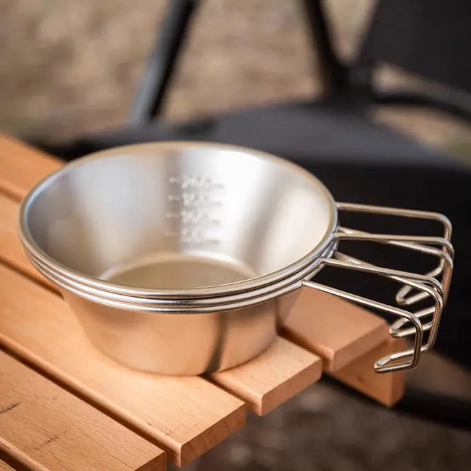 Foldable Handle Camping Bowl - Portable 304 Stainless Steel