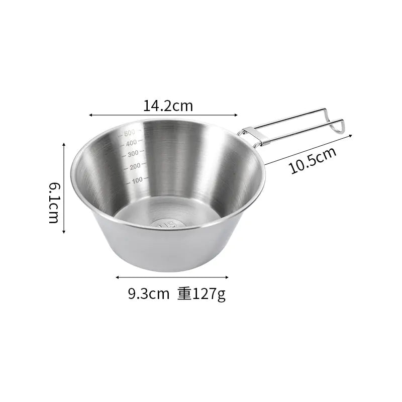 Foldable Handle Camping Bowl - Portable 304 Stainless Steel