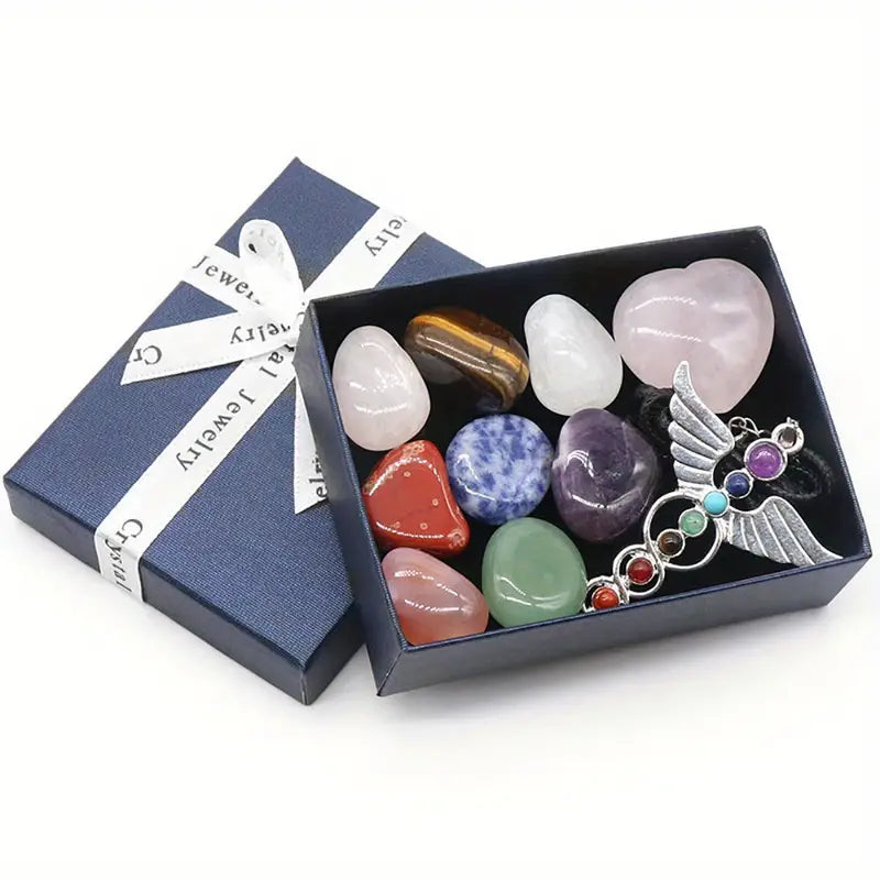 Rose Quartz Chakra Angel Wing Pendant Set with Box