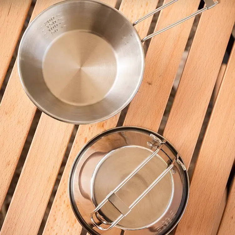 Foldable Handle Camping Bowl - Portable 304 Stainless Steel