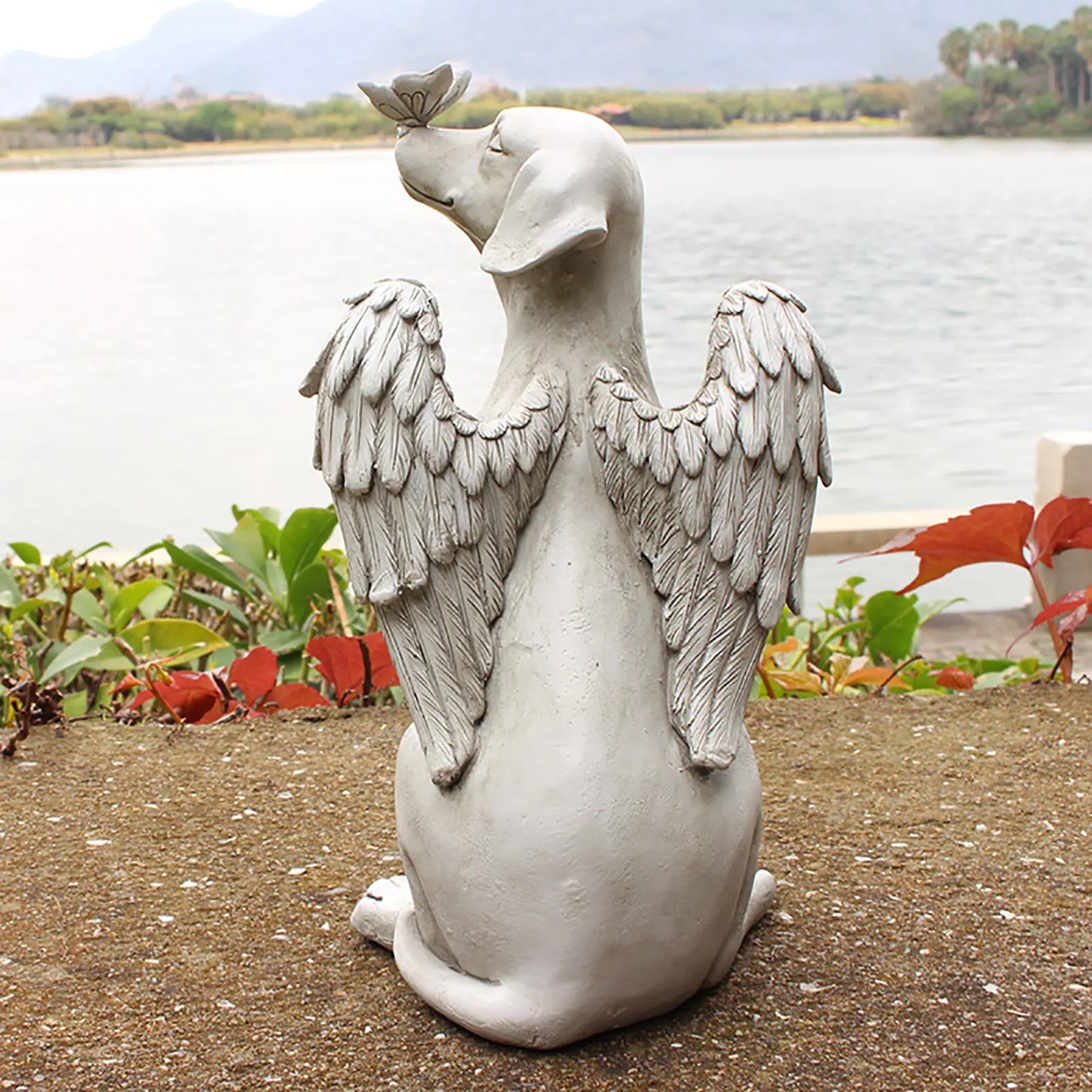 Angel Dog Butterfly Resin Garden Statue Decor