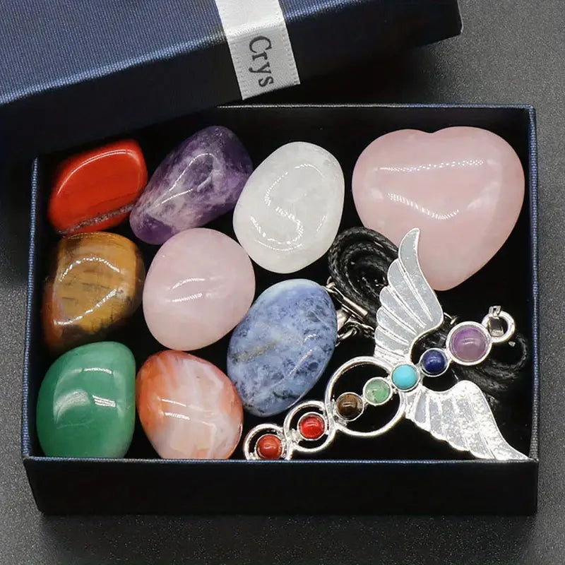 Rose Quartz Chakra Angel Wing Pendant Set with Box