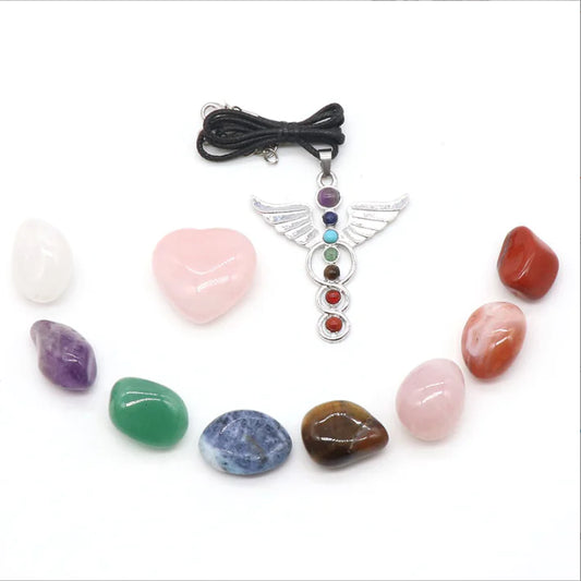 Rose Quartz Chakra Angel Wing Pendant Set with Box