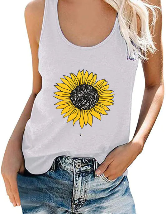 Sunflower Print Sleeveless Women's Top and T-Shirt