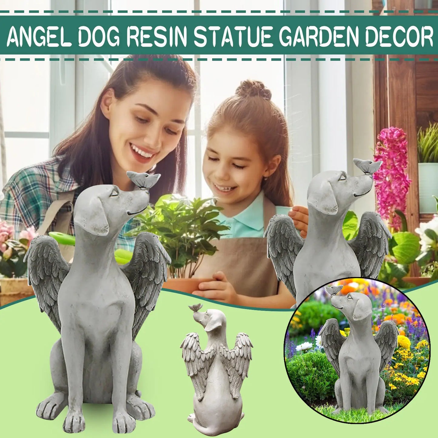 Angel Dog Butterfly Resin Garden Statue Decor