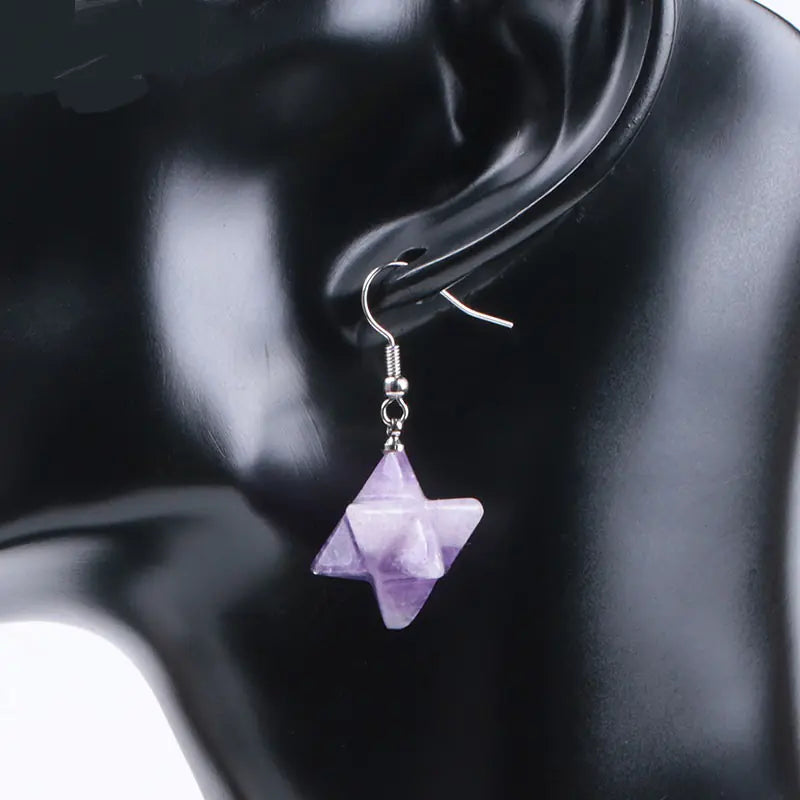 Merkaba Energy Earrings with Natural Stone Crystals