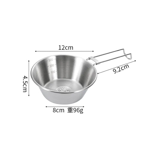 Foldable Handle Camping Bowl - Portable 304 Stainless Steel