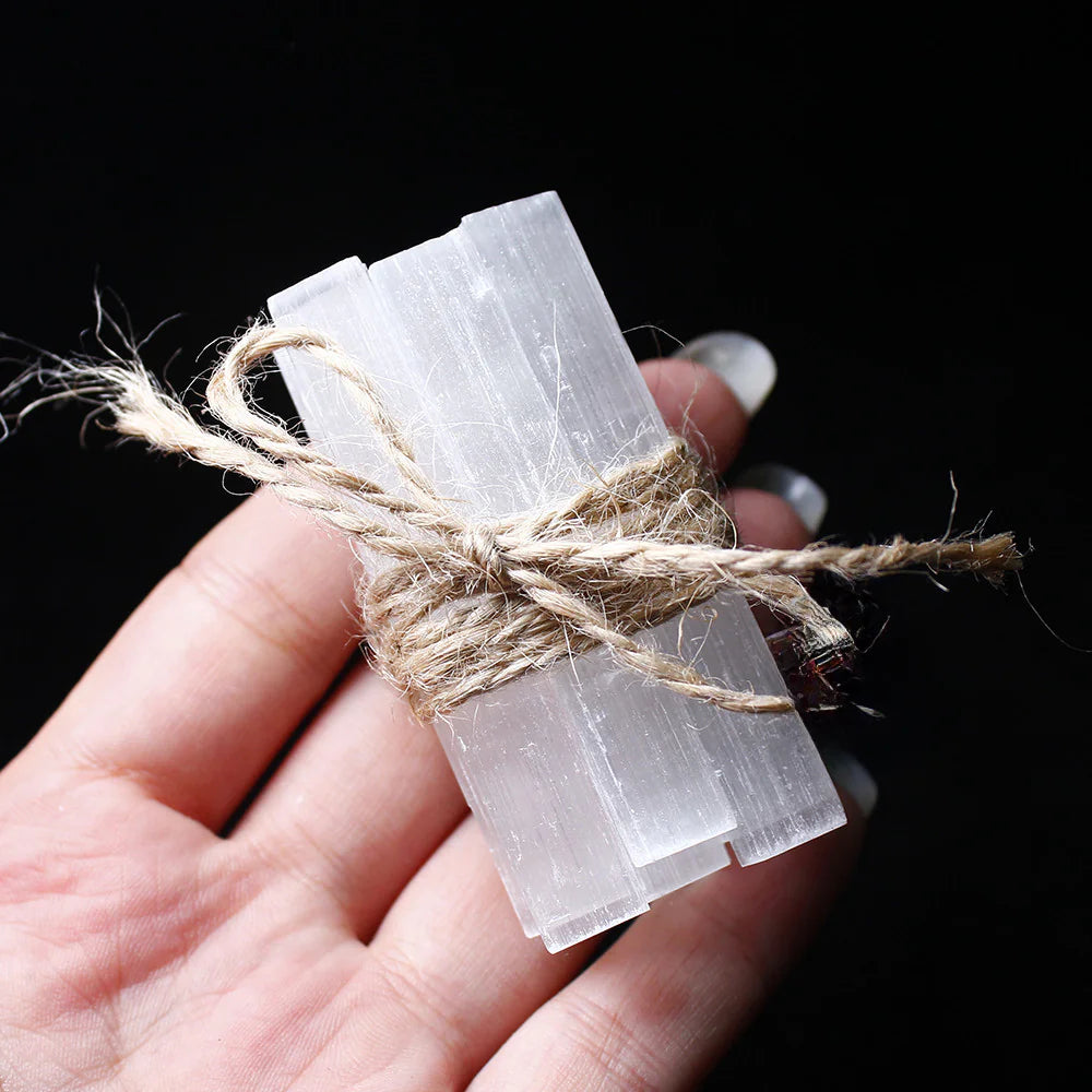 Natural Moroccan Gypsum Stick Set with Quartz Crystals